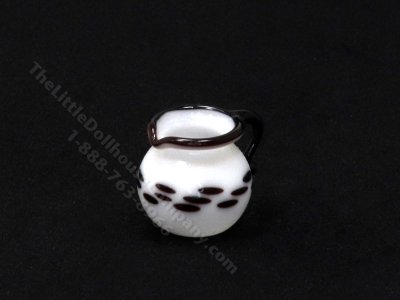 (image for) Dollhouse Scale Model White Black Speckled Wide Glass Pitcher