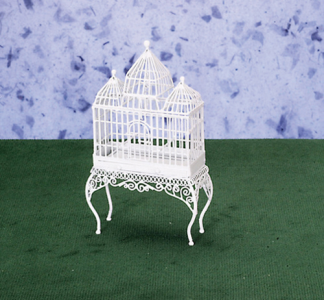 (image for) Dollhouse Scale Model Bird Cage - White Metal