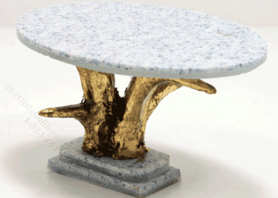 (image for) Blue Granite Oval Table With Gold Twisted Wood Legs