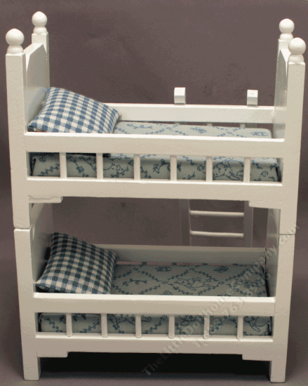 (image for) Miniature White Kid's Bunk Bed with Blue Winnie The Pooh Bedding