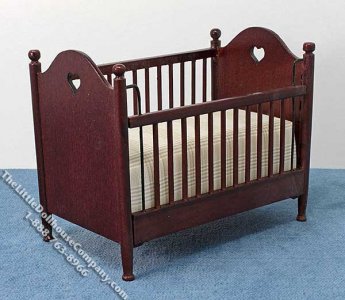 (image for) Miniature Mahogany Crib with Ecru Linen for Dollhouses
