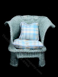 (image for) Miniature Plaid and Blue Wicker Chair for Dollhouses