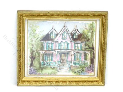 (image for) Miniature Painting of a Pink House by Karen Bowman