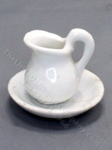 (image for) Miniature White Ceramic Pitcher and Wash Bowl