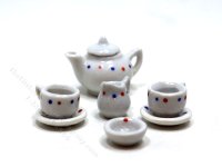 (image for) Miniature Dollhouse Playscale Tea Set with Red and Blue Dots