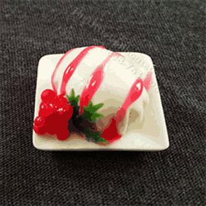 (image for) Miniature Oval Pudding with Cherry Preserves on Square Plate
