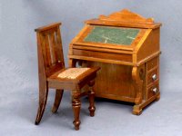 (image for) Miniature Davenport Walnut Desk and Chair for Dollhouses