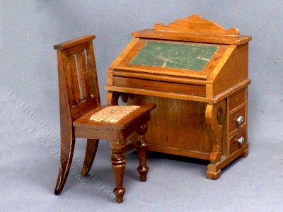 (image for) Miniature Davenport Walnut Desk and Chair for Dollhouses