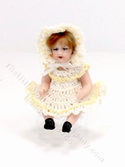 (image for) Brunette Toddler in Lace Dress and Bonnet by Cindy's Dolls
