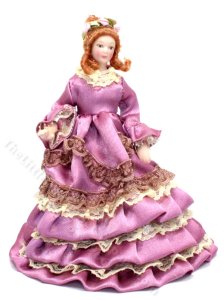 (image for) Miniature Porcelain Doll in a Pink Satin Gown