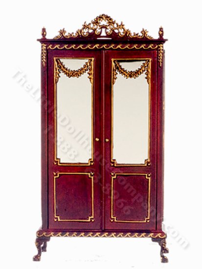 (image for) Miniature Hand Painted Mahogany Grant Wardrobe w/ Mirrored Doors