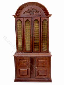 (image for) Miniature Caned Walnut China China Cabinet for Dollhouses