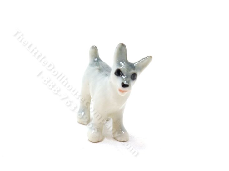 (image for) Miniature Porcelain Grey Dog for Dollhouses