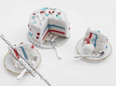 (image for) Dollhouse Scale Model 4th of July Star Cake w/2 Slices