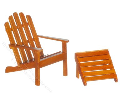 (image for) Miniature Walnut Adirondack Chair and Stool for Dollhouses