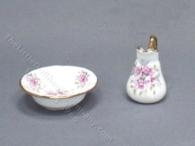 (image for) Miniature Bone China Pitcher And Bowl For Dollhouses