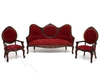 (image for) Vintage Miniature Red Victorian Living Room Set for Dollhouses