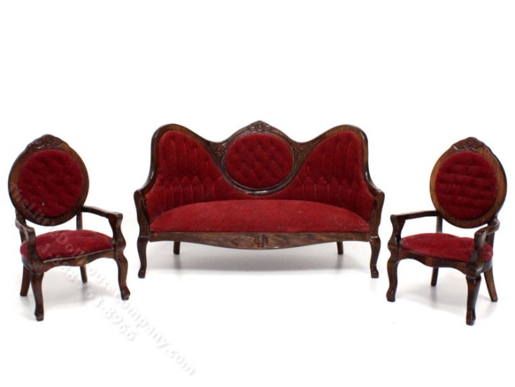 (image for) Vintage Miniature Red Victorian Living Room Set for Dollhouses