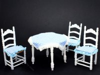 (image for) As-Is Miniature White and Gingham Table Set For Dollhouses