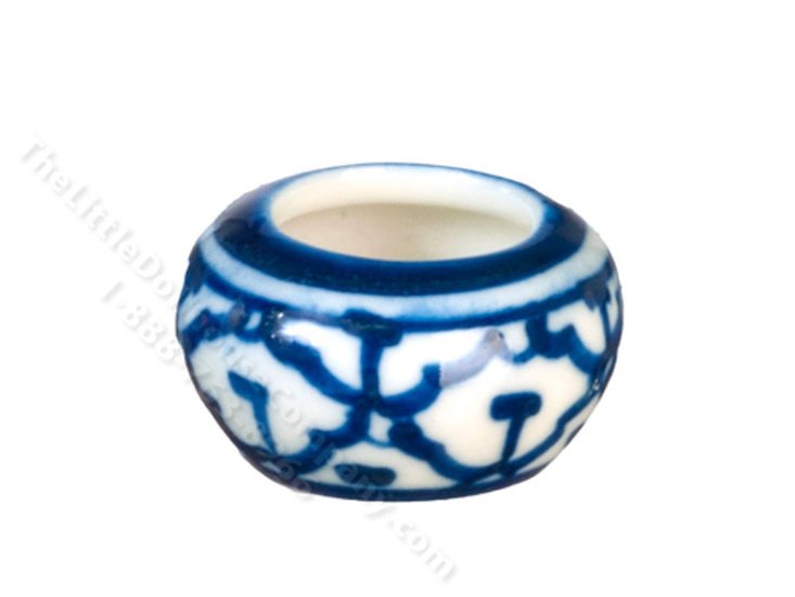 (image for) Miniature Short Blue and White Vase for Dollhouses