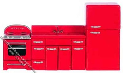 (image for) Dollhouse Miniature 1950's Red Kitchen Set (3pcs)