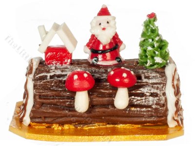 (image for) Miniature Christmas Yule Log Cake for Dollhouses