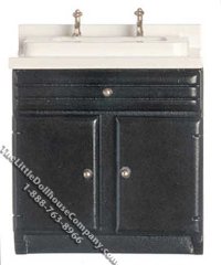(image for) Miniature White Kitchen Sink on Black Cabinet for Dollhouses