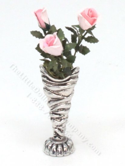 (image for) Miniature Pink Roses in a Silver Vase