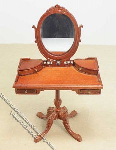 (image for) Miniature New Walnut Pedestal Vanity for Dollhouses