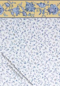 (image for) Blue Flora Jacobean Pattern Miniature Wallpaper for Dollhouses