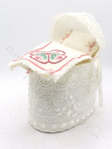(image for) Miniature Handmade White Lace Bassinet with Custom Bedding