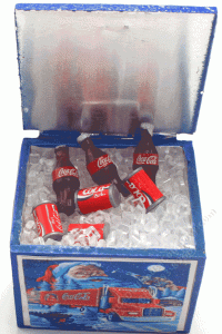 (image for) Dollhouse Scale Blue Coke Ice Box with Santa