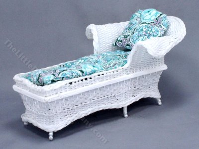 (image for) Miniature Paisley and White Wicker Chaise for Dollhouses