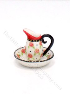 (image for) Miniature Ceramic Red Rose Pitcher and Wash Bowl