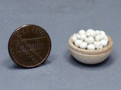 (image for) Miniature Wooden Bowl of White Mushrooms for Dollhouses