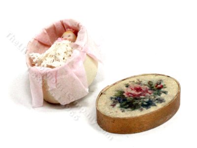 (image for) Miniature Tiny Porcelain Doll In a Box for Dollhouses
