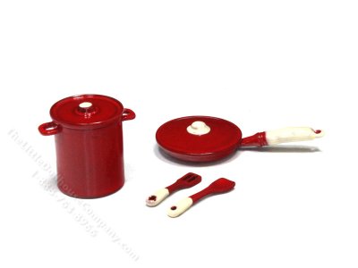 (image for) Miniature Red Enamel Cooking Set for Dollhouses
