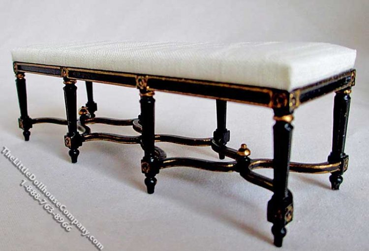 (image for) Miniature Long Padded Bench with Stretchers for Dollhouses