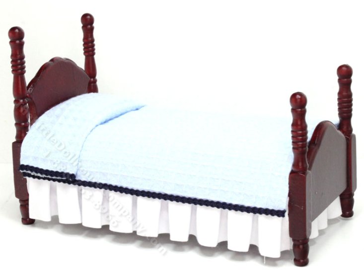 (image for) Miniature Maghogany Twin Bed with Blue Waffle Bedding by Janet