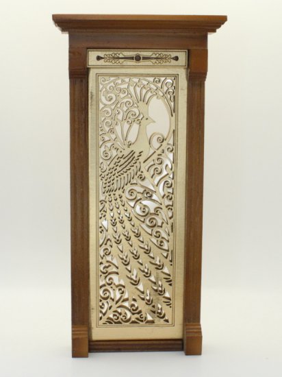 (image for) Miniature Walnut & Gold Peacock Door for Dollhouses