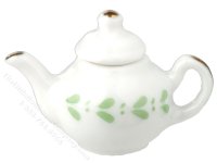 (image for) Miniature Porcelain Tea Pot for Dollhouses - Green Leaf