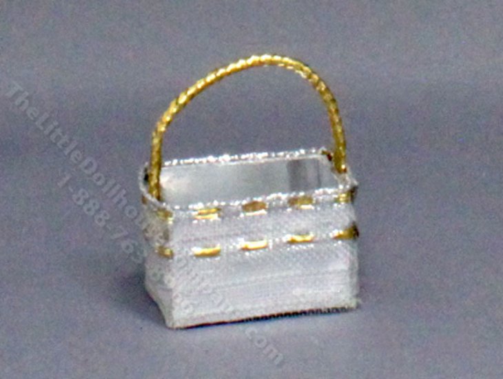 (image for) Miniature Silver Coloured Christmas Basket for Dollhouses