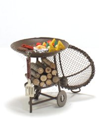 (image for) Miniature Wood-Burning Barbecue with Cooking Food and Accesories