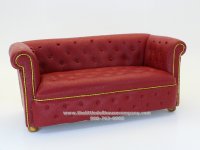 (image for) Dollhouse Miniature Leather Buttoned Sofa - Red