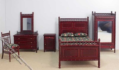 (image for) Miniature 5pc Mahogany Bedroom Set for Dollhouses