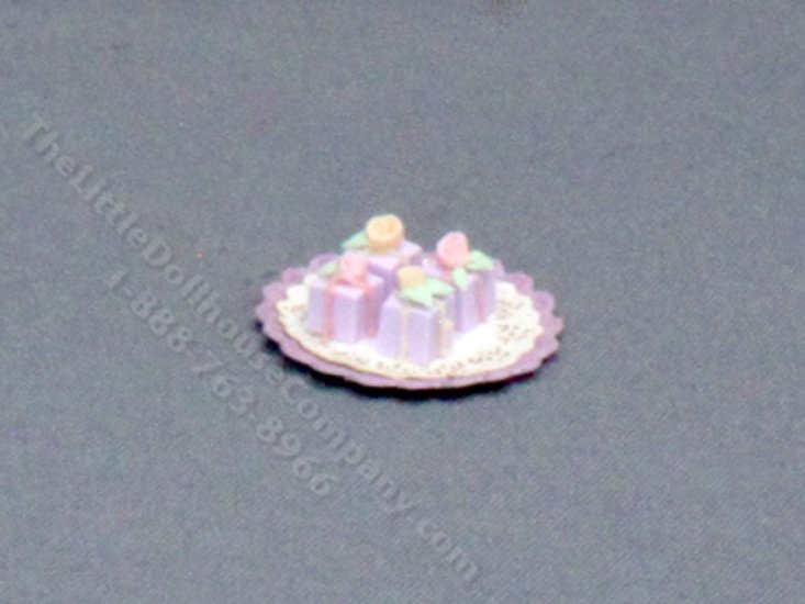 (image for) Dollhouse Scale Model Plate of Purple Petit Fours