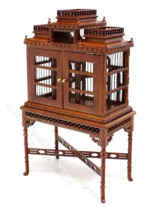 (image for) Miniature Ornate Victorian Birdcage for Dollhouses - Walnut