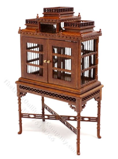 (image for) Miniature Ornate Victorian Birdcage for Dollhouses - Walnut