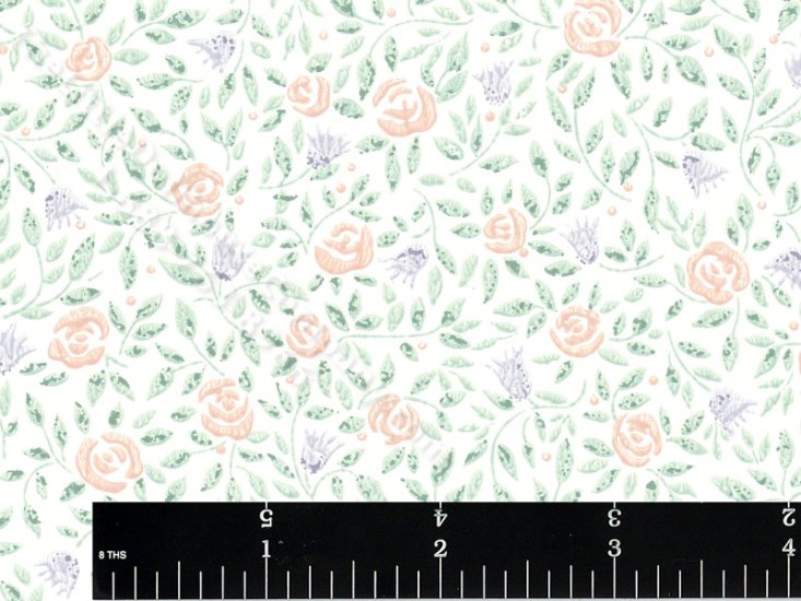 (image for) Peach, Purple, Green Floral Miniature Wallpaper for Dollhouses