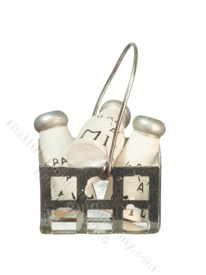 (image for) Miniature Milk Bottles in a Basket For Dolhouses